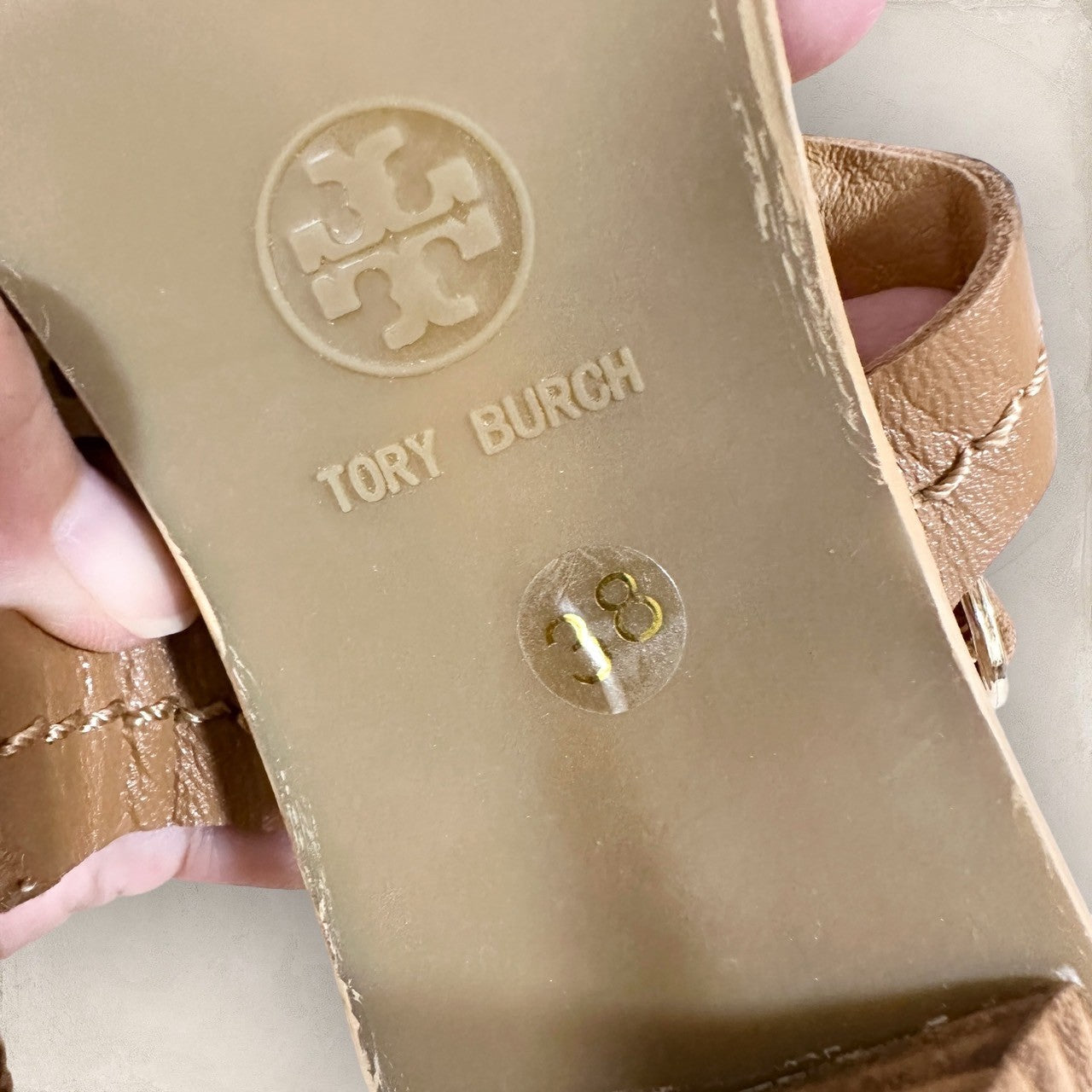 【目立った傷や汚れなし・箱付き】Tory  Burch トリーバーチ サンダル ヒール ロゴ ブラウン 茶色 サイズ38 202406-0189