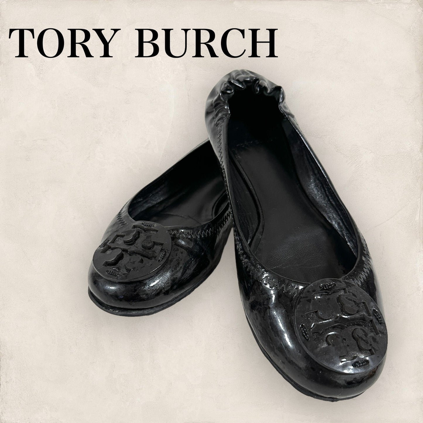 【使用感あり】Tory Burch トリーバーチ フラットシューズ バレエシューズ エナメル ブラック 黒 サイズ8 202406-0180