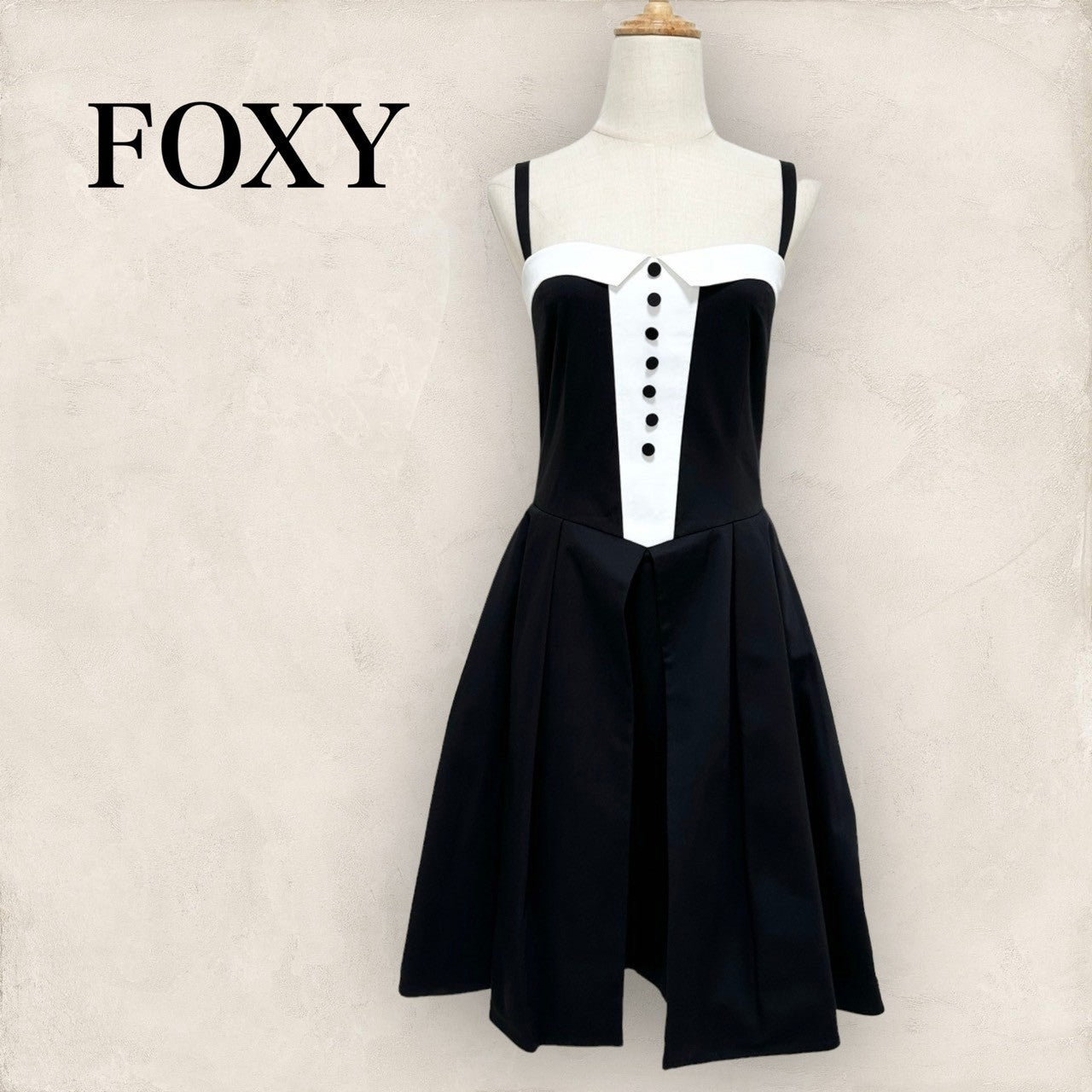 【美品】FOXEY フォクシー キャミソールワンピース ドレス 黒 ブラック 40 202406-0155