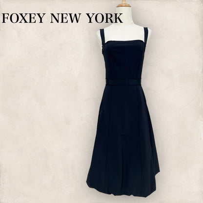 【美品】FOXEY NEW YORK フォクシーニューヨーク ノースリーブワンピース 黒 ブラック 38 202406-0153