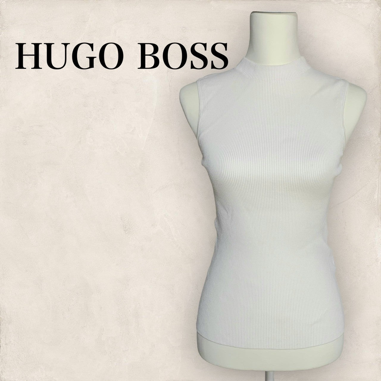 【やや汚れあり】HUGO BOSS ヒューゴボス トップス ノースリーブ ニット ホワイト 白 202406-0297