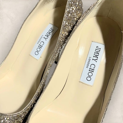 【美品・箱付き】JIMMY CHOO ジミーチュー パンプス ヒール ゴールド ラメ ホロ グリッター 箱付き サイズ38 1/2 202406-0323