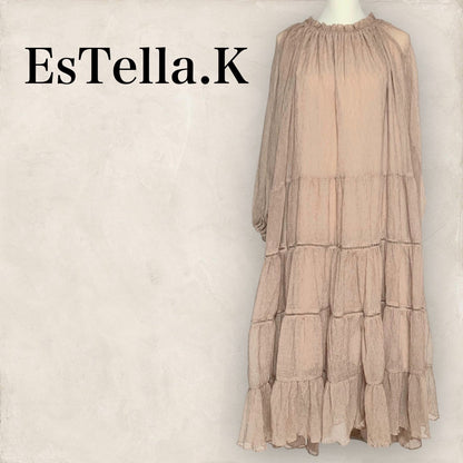 【目立った傷や汚れなし】EsTella.K エステラケー ワンピース  長袖ロングワンピース べージュ Fサイズ 202406-0337