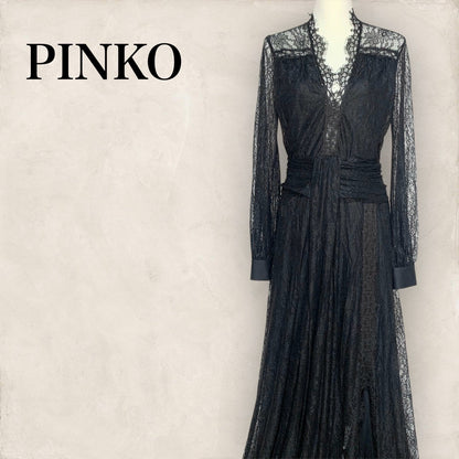 【目立った傷や汚れなし】PINKO ピンコ  ドレス レースロングワンピース ブラック 黒 サイズIT42 US6 202406-0335