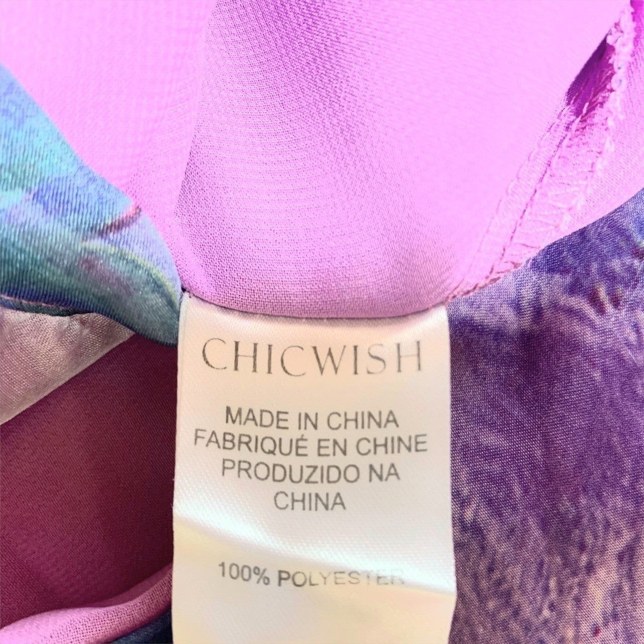 【目立った傷や汚れなし】CHICWISH シックウィッシュ ワンピース  Aラインワンピース ブルー 水彩 花柄 パープル系 青紫  202406-0336