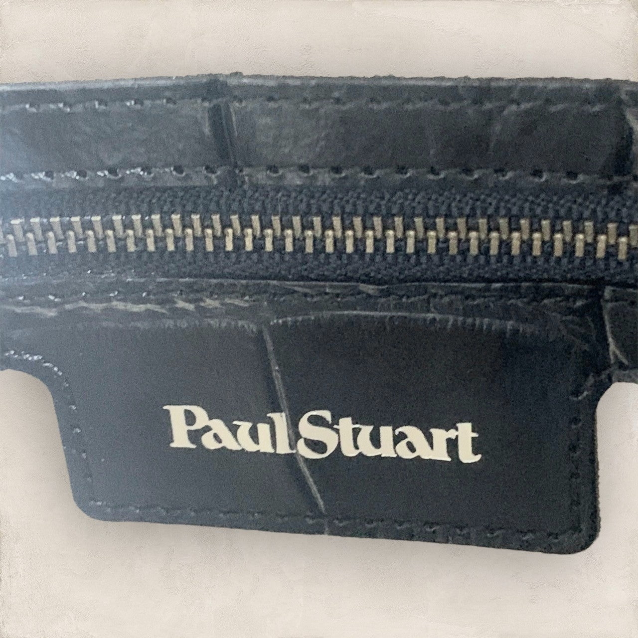 【やや汚れあり】Paul Stuart ポール・スチュアート ハンドバッグ 2way ショルダーバッグ ネイビー 紺 クロコ型押し ショルダー付き レザー 202406-0318