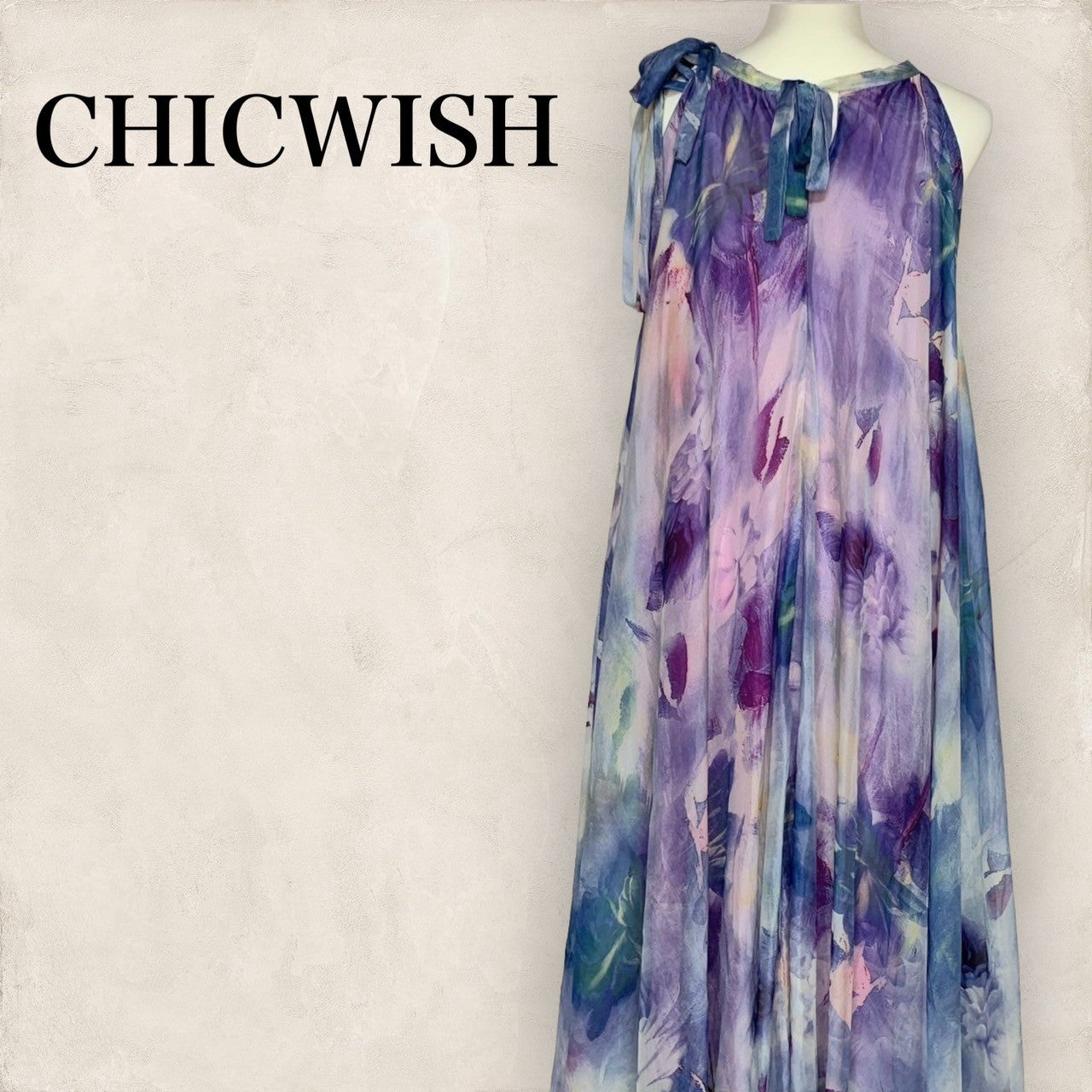 【目立った傷や汚れなし】CHICWISH シックウィッシュ ワンピース  Aラインワンピース ブルー 水彩 花柄 パープル系 青紫  202406-0336