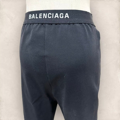 【未使用に近い】BALENCIAGA バレンシアガ ウエストロゴ センターライン レギンスパンツ サイズ38 黒 ブラック 202406-2121