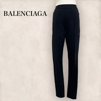 【未使用に近い】BALENCIAGA バレンシアガ ウエストロゴ センターライン レギンスパンツ サイズ38 黒 ブラック 202406-2121