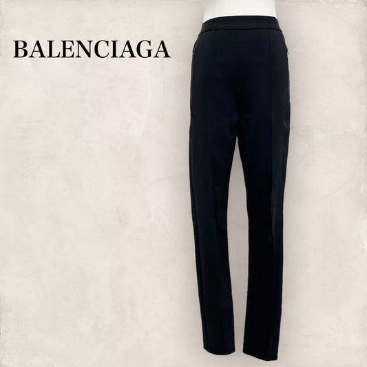 【未使用に近い】BALENCIAGA バレンシアガ ウエストロゴ センターライン レギンスパンツ サイズ38 黒 ブラック 202406-2121