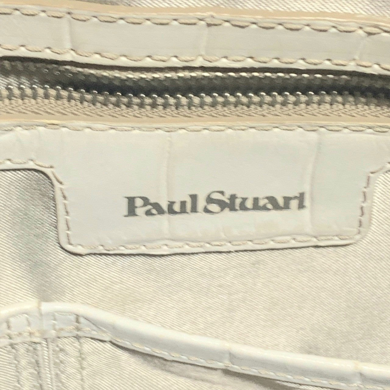 【汚れや傷あり】Paul Stuart ポール・スチュアート ハンドバッグ  ホワイト 白 クロコ型押し レザー 202406-0319