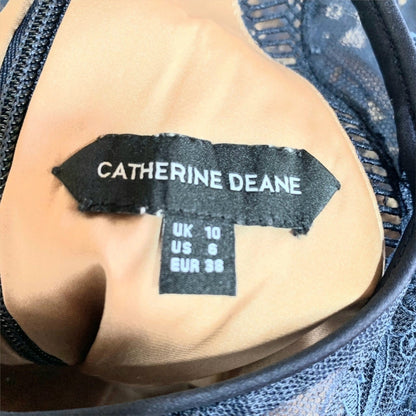 【美品】CATHERINE DEANE キャサリン・ディーン ワンピース  半袖ワンピーズ ネイビー ゴールド 紺 サイズUK10 US6 202406-0325