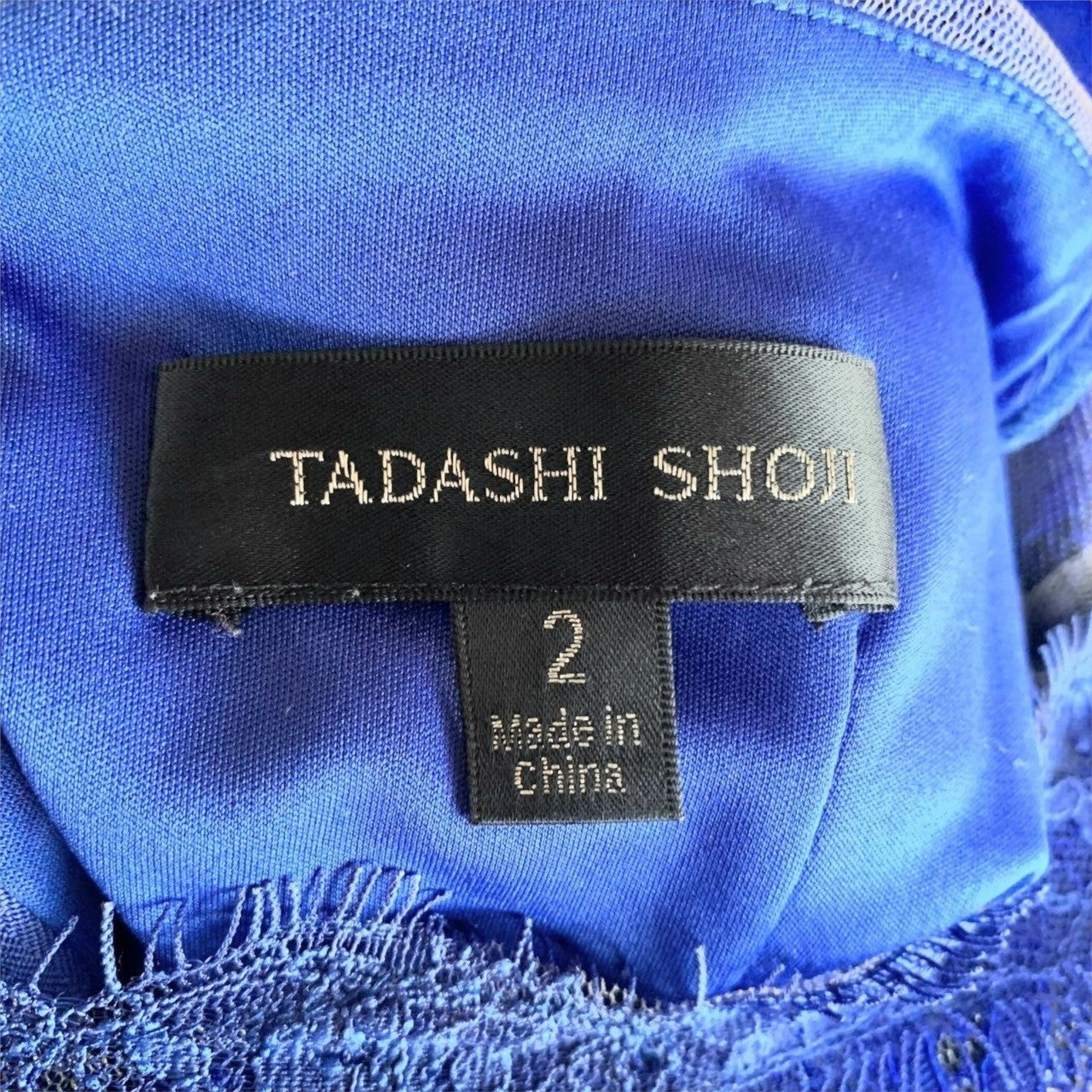 【目立った傷や汚れなし】TADASHI SHOJI タダシ・ショージ  ワンピース 半袖ドレスワンピース花柄レーズ ブルー 青 サイズ2  202406-0327