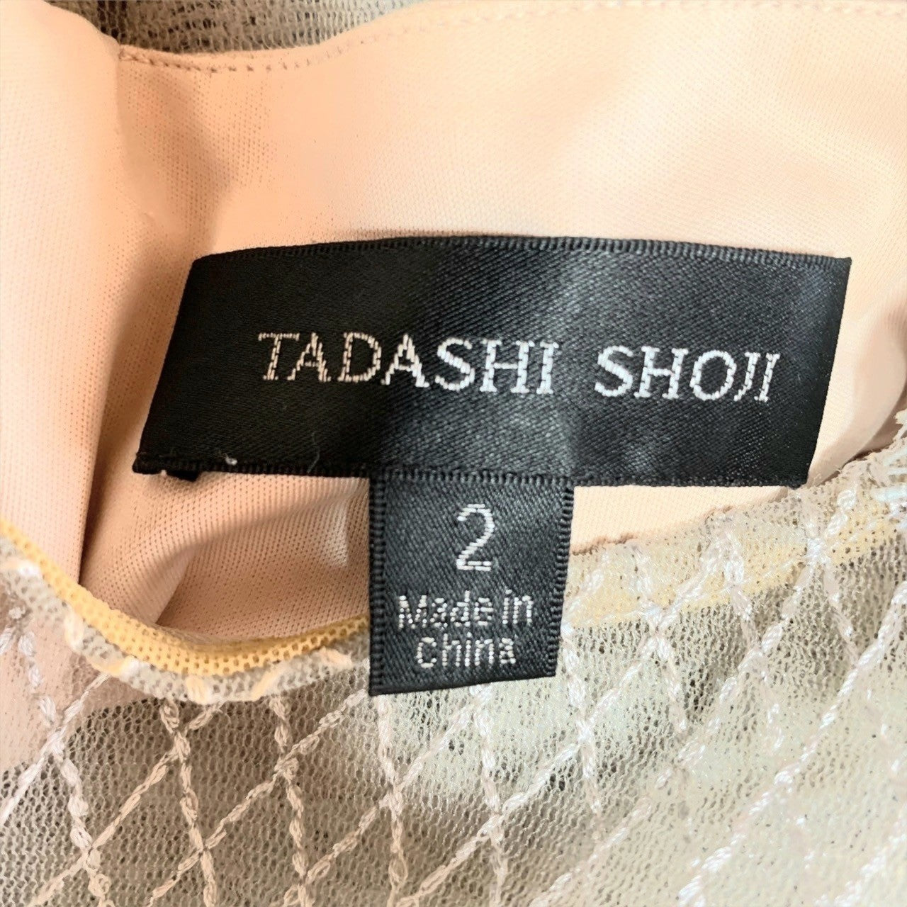 【やや汚れあり】TADASHI SHOJI タダシ・ショージ  ワンピース  半袖ドレスワンピース花柄レーズ グレー×ベージュ サイズ2 202406-0328