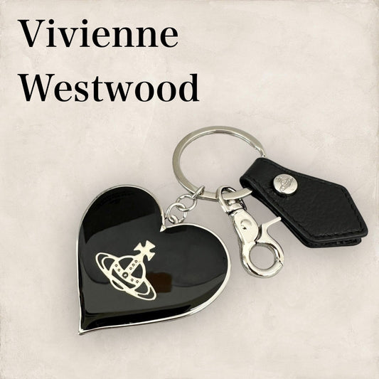 【未使用・極美品】Vivienne Westwood ヴィヴィアンウエストウッド ビックハート＆レザー チャーム 黒 ブラック 202408-0504