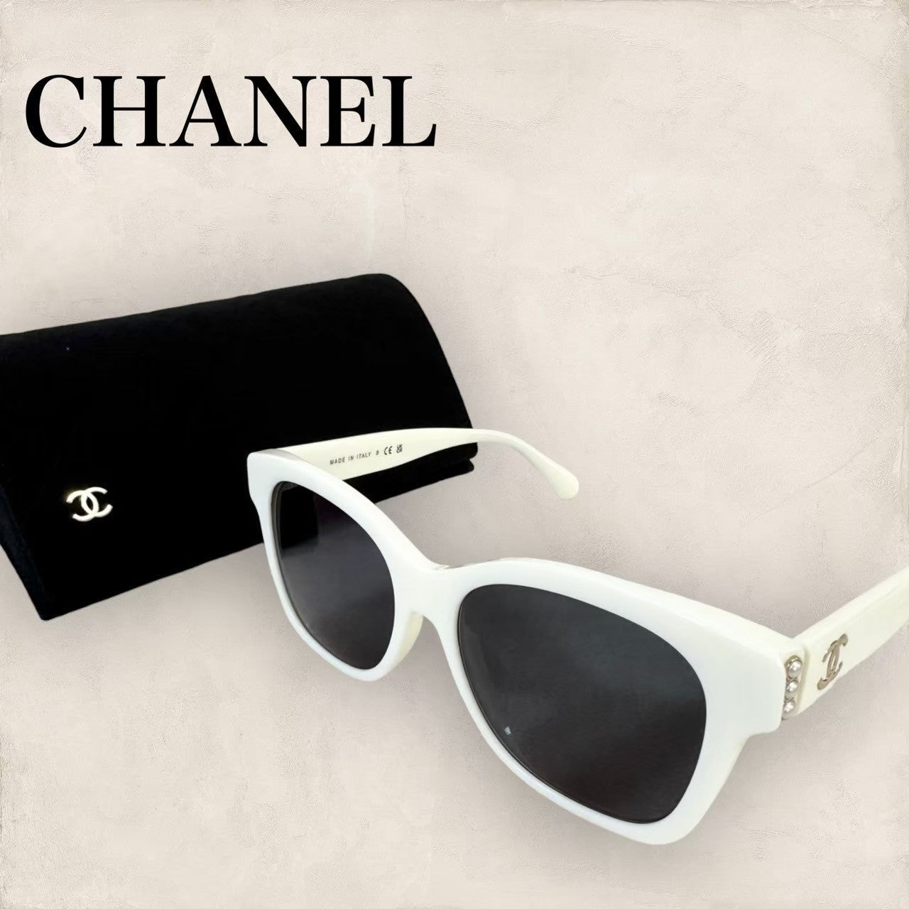 【美品 ケース付き】CHANEL シャネル サングラス ホワイトフレーム グレー系レンズ 5482-H-A c.1255/S4 54-17 202405-0072