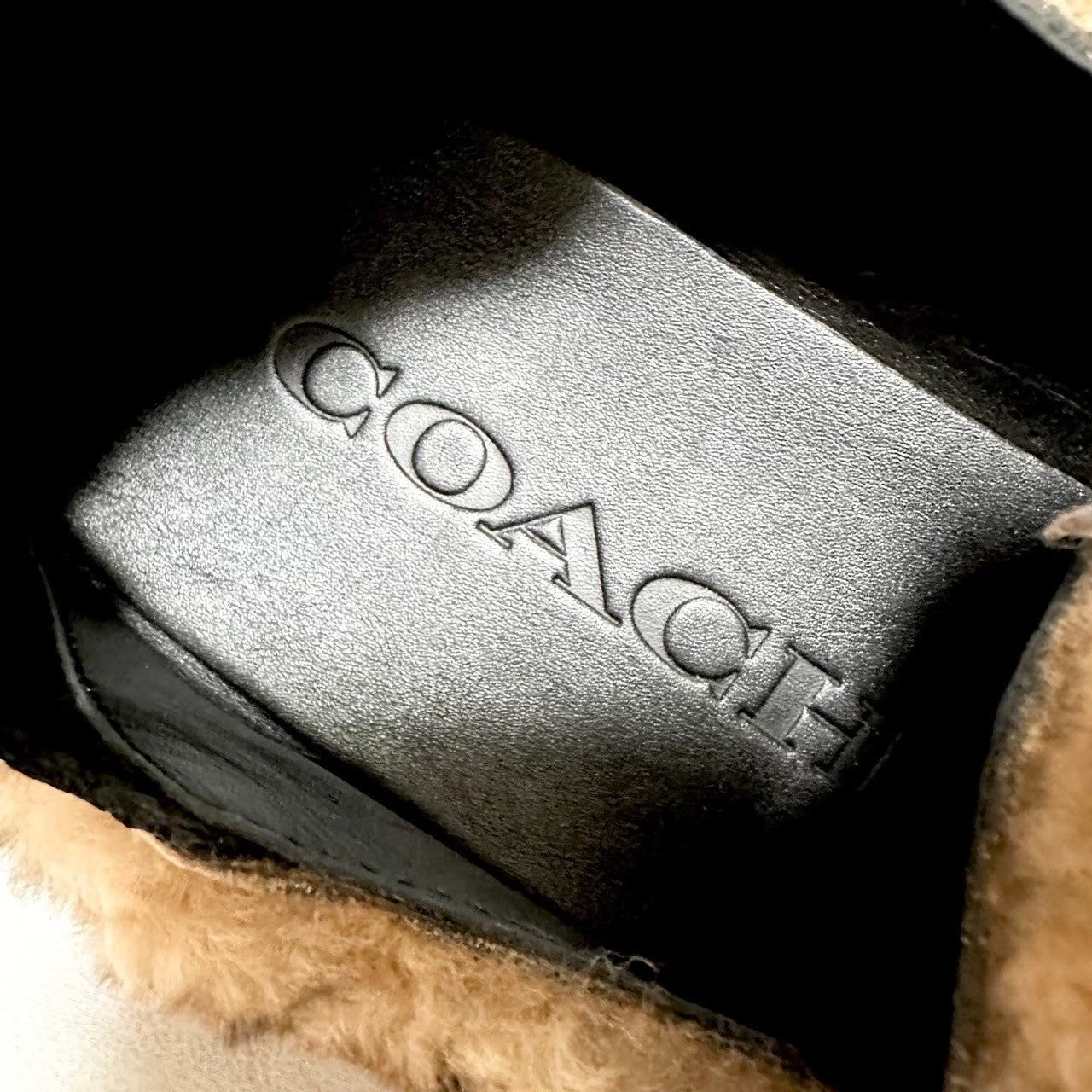 【目立った傷や汚れなし】COACH コーチ メンズ シグネチャー柄 フェイクファー スリッパシューズ サンダル US９D EUR42 ブラウン 茶色 202403-1386