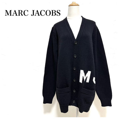 【極美品】MARC JACOBS マークジェイコブス 羊毛100% ニットカーディガン オーバーサイズ S ユニセックス 黒 ブラック202403-1318