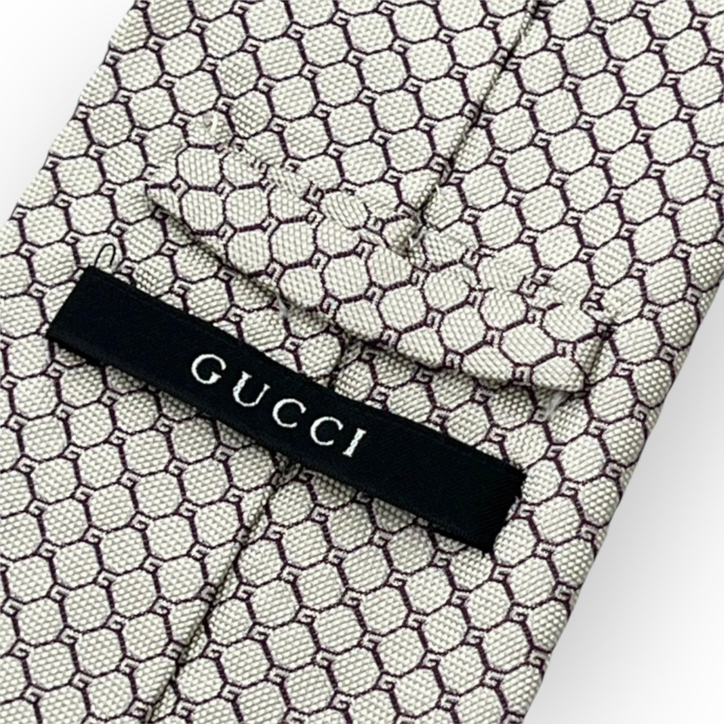 GUCCI グッチ ネクタイ ホワイト ブラック 格子柄 シルク100％