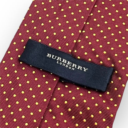 Burberry バーバリー ネクタイ 水玉 エンジ イエロー シルク100％