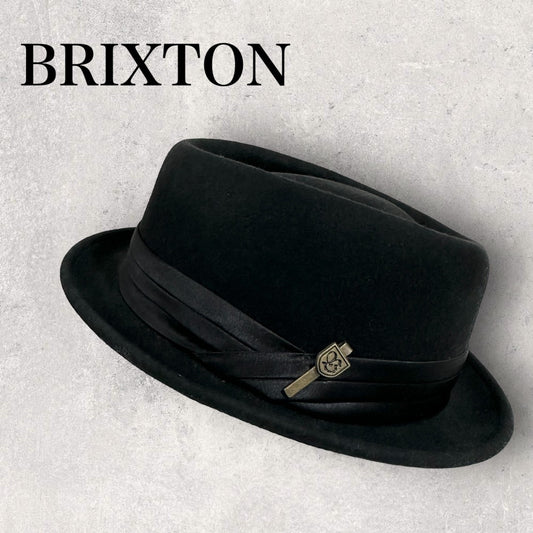 【美品】BRIXTON ブリクストン メンズ ポークパイハット サイズM 黒 ブラック 202406-0114