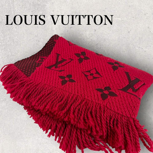 【美品】LOUIS VUITTON ルイヴィトン エシャルプ ロゴマニア マフラー M72432 カラー:ルビー 202406-0115