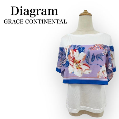 Diagram ダイアグラム GRACE CONTINENTAL グレースコンチネンタル 花柄 切替カットソー サイズ36 ホワイト パープル系