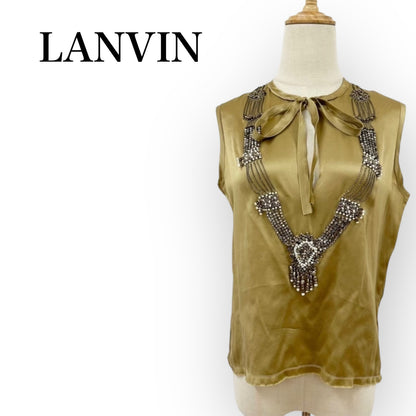 LANVIN ランバン トップス ノースリーブ ネックレス風  ビジュー ゴールド サイズ36