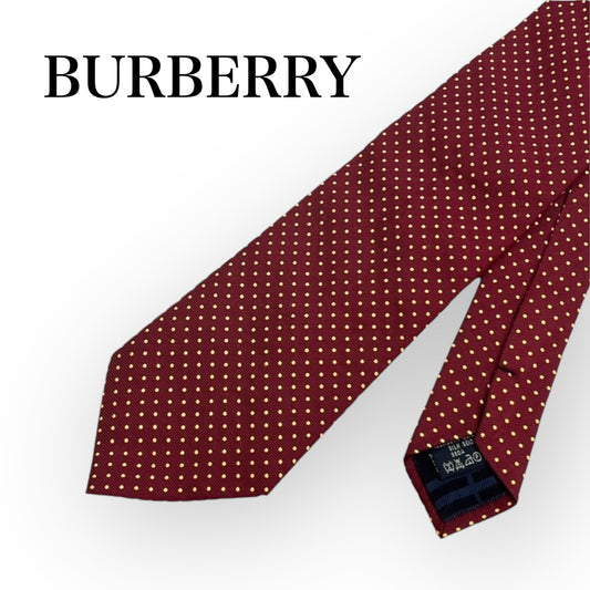 Burberry バーバリー ネクタイ 水玉 エンジ イエロー シルク100％