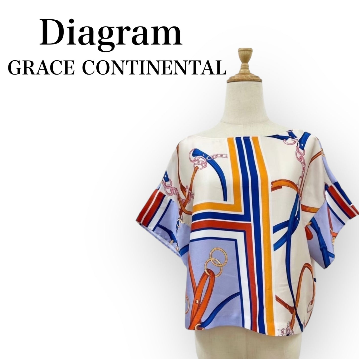 Diagram ダイアグラム GRACE CONTINENTAL グレースコンチネンタル スカーフ柄 ドリマンカットソー サイズ36 ブルー×ベージュ